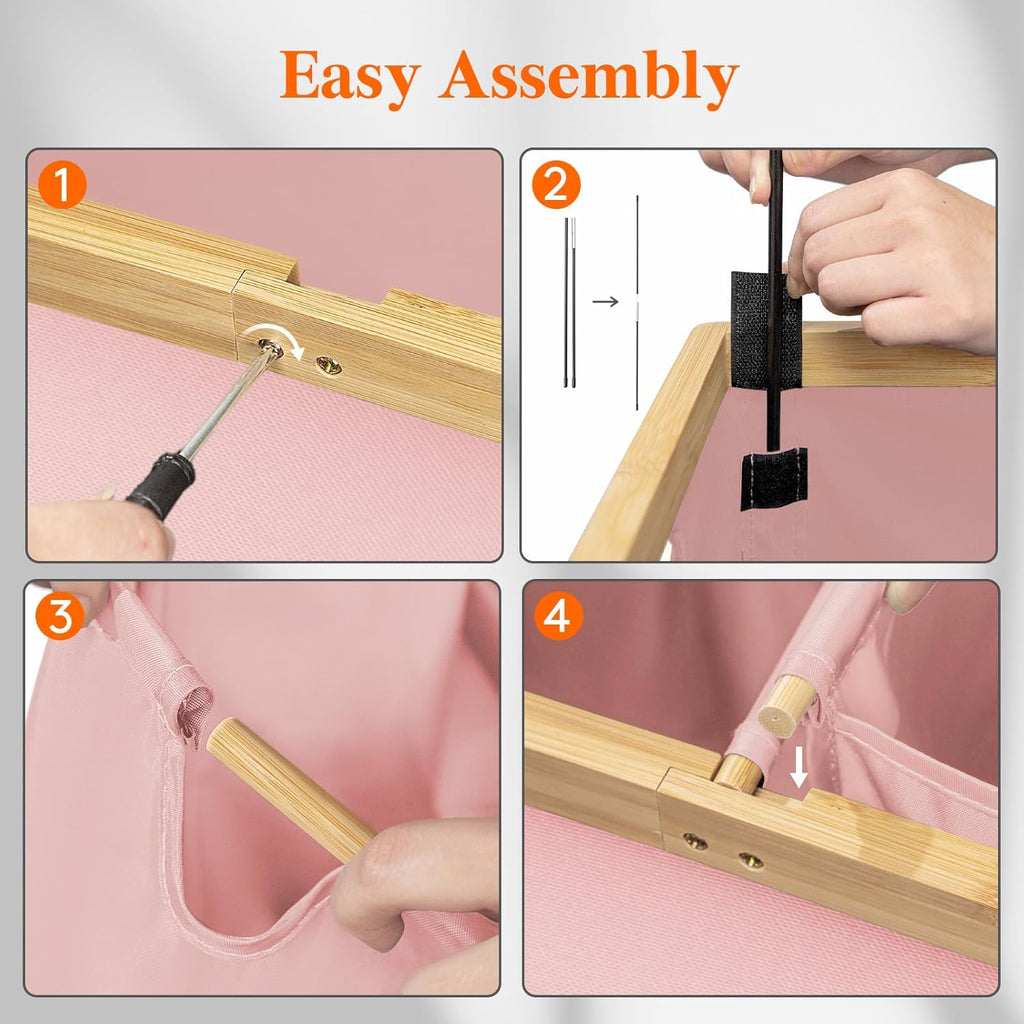 Lifewit 160L Double Laundry Hamper with Lid, Extra Large Bamboo Laundry Basket Dirty Clothes Hamper, 2 Section Laundry Bin Organizer for Laundry Room Bedroom with 2 Removable Liners & Bags, Pink