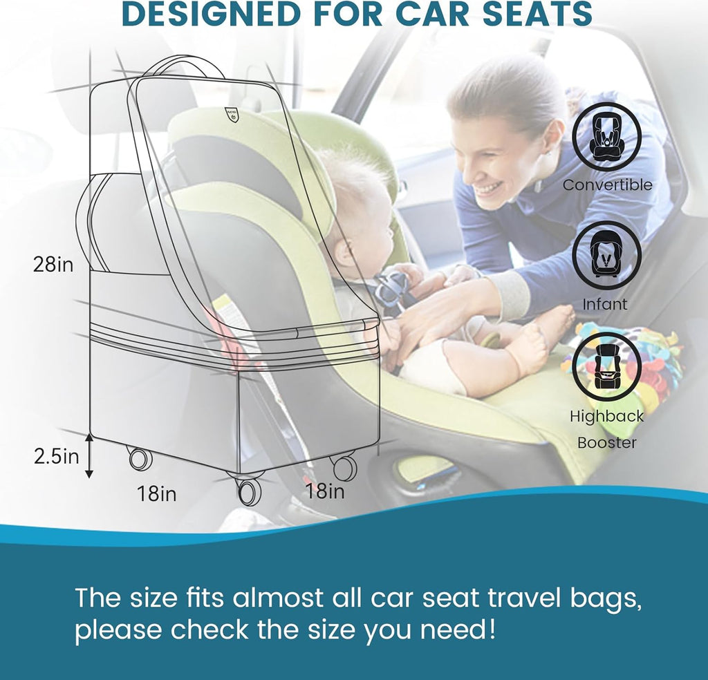 Rolling Car Seat Travel Bag, Padded Carseat Travel Backpack for Airplane,Large Durable Travel Bag with 4 Wheels,Adjustable Shoulder Strap and Waterproof Base Dark Grey