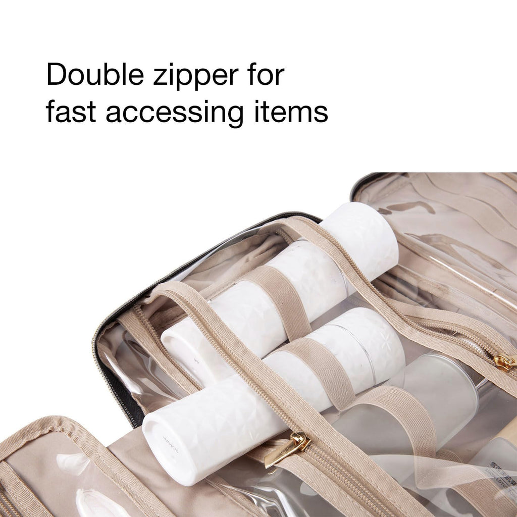 BAGSMART Toiletry Bag Travel Bag with Hanging Hook, Water-resistant Makeup Cosmetic Bag Travel Organizer for Accessories, Shampoo, Full Sized Container, Toiletries Grey, Large