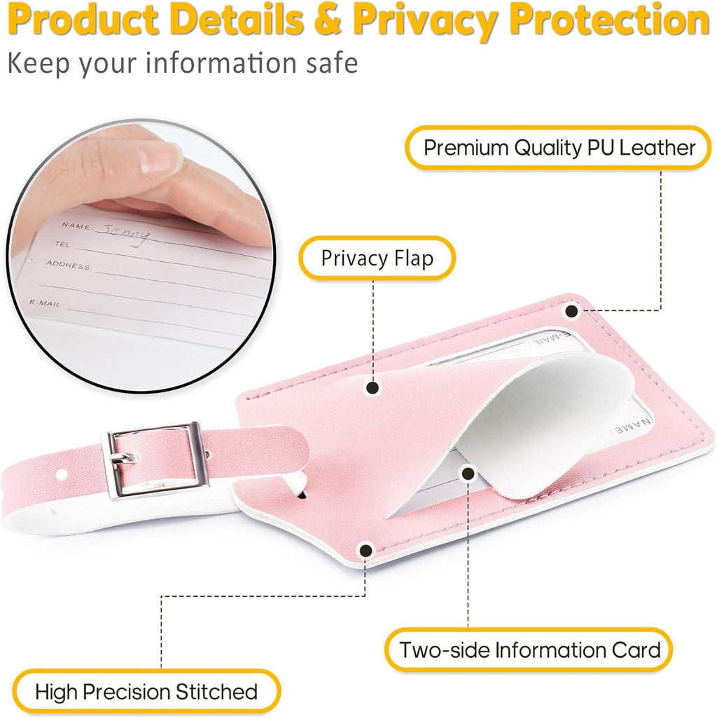 Travelambo Luggage Tags for Suitcases PU Leather Travel Tags Bag Tags Privacy Protection Travel Essentials