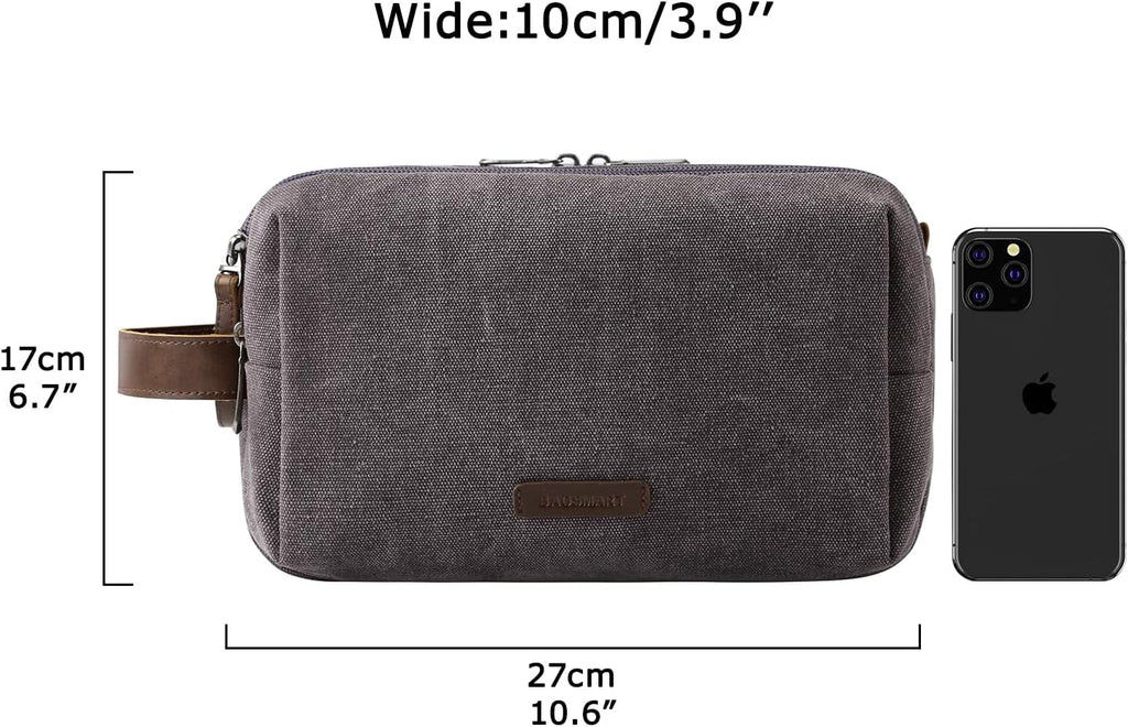 BAGSMART Toiletry Bag for Men, Canvas Travel Toiletry Organizer Dopp Kit Water-resistant Shaving Bag for Toiletries Accessories,Grey-Medium