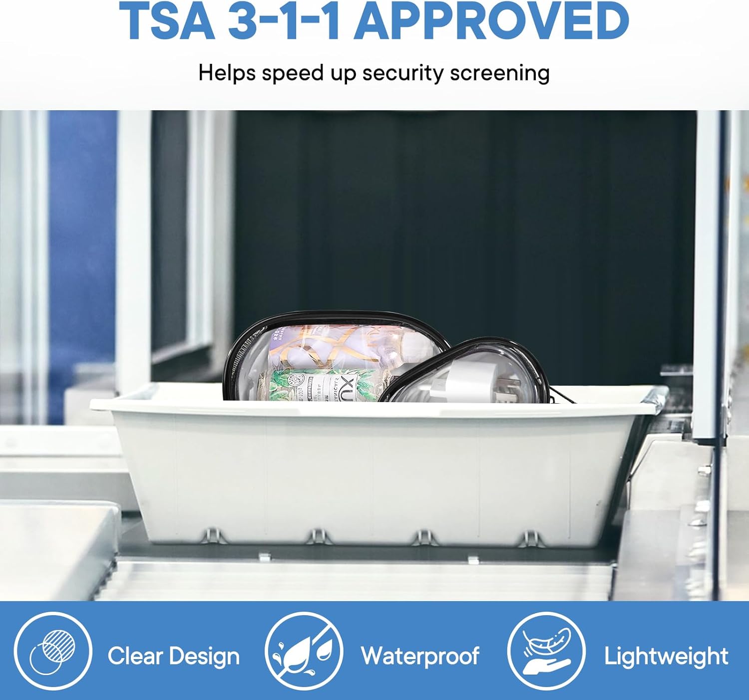 XEWEA Small Clear Toiletry Makeup Bag Portable Waterproof, 3PCS TSA Approved Cosmetic Case with Zipper, Electronics Organizer Cable Charger Pouch, Travel Essentials, Accessories Bag Purse