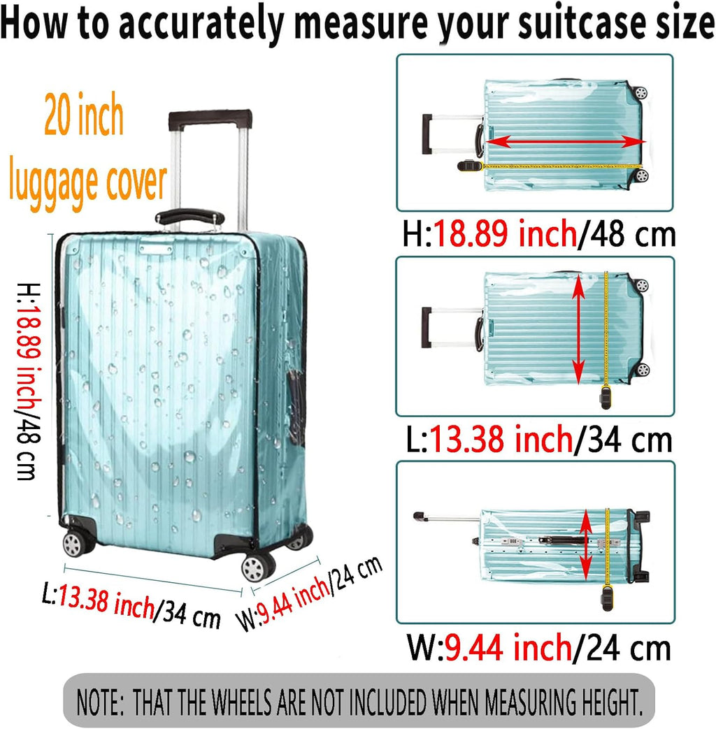 Suitcase Covers for Luggage – TSA Approved Clear PVC Luggage Protector Cover, Thick Transparent Waterproof Sleeve with Large Hook and Loop Closure, Fits 20" Wheeled Suitcases
