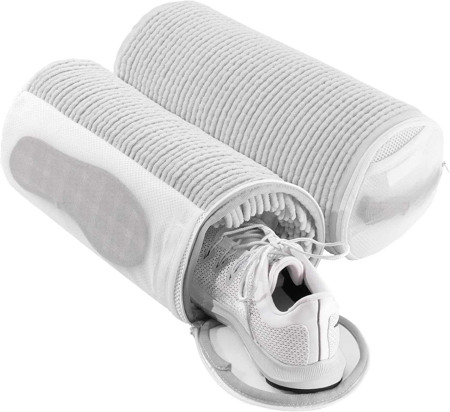 Shoe Washing Machine Bag with 2 Mesh Pockets, One-Step Shoe Laundry Bag for Wash Laces, Insoles & Socks, Reusable Sneaker Cleaning Bag Invisible Zipper for Washer Dryer Safe (2Pcs Grey)