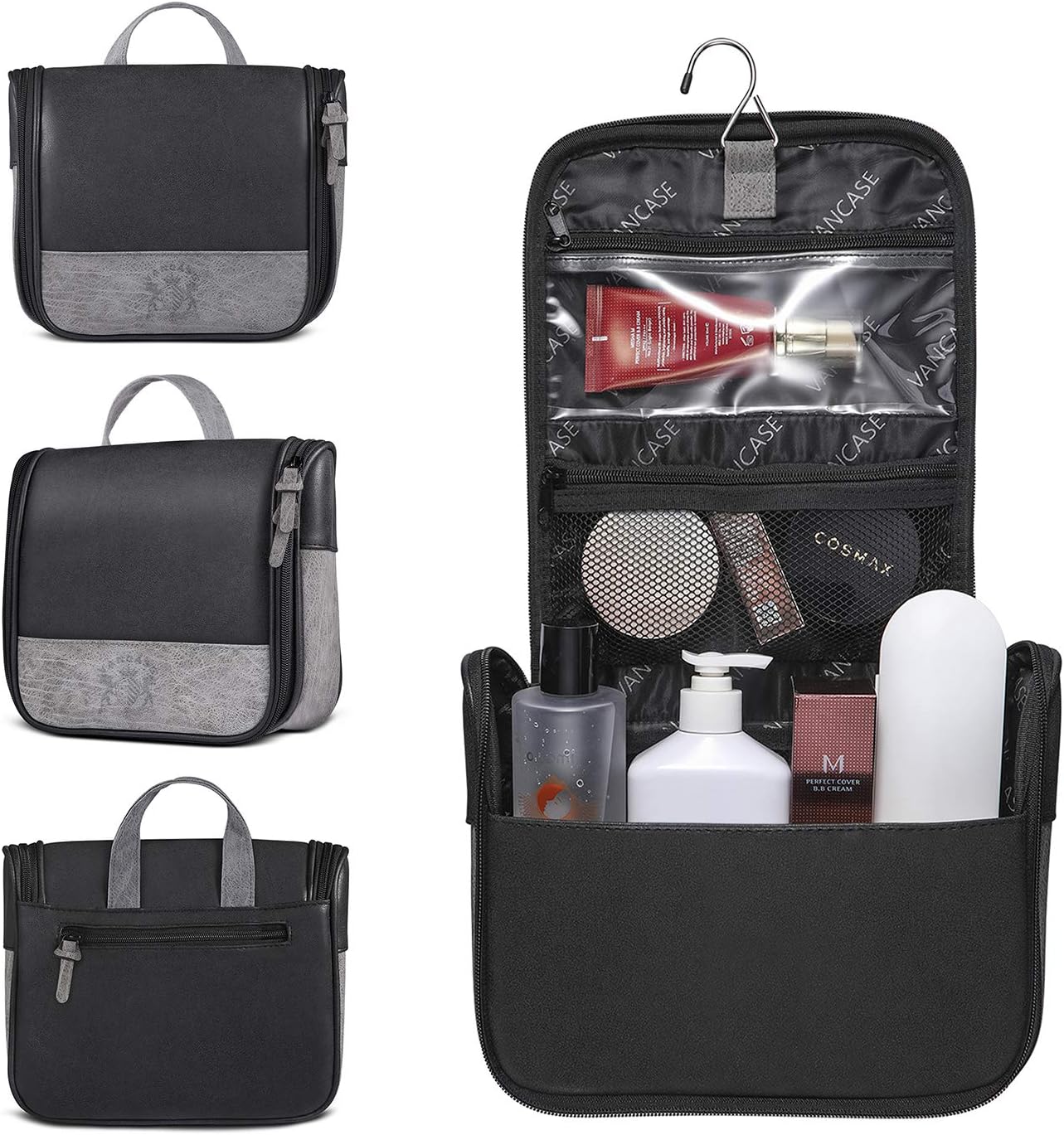 Hanging Toiletry Bag for Men VANCASE Vintage Leather Shaving Dopp Kit Medium Waterproof Travel Bathroom Bags Portable Shower Organizer