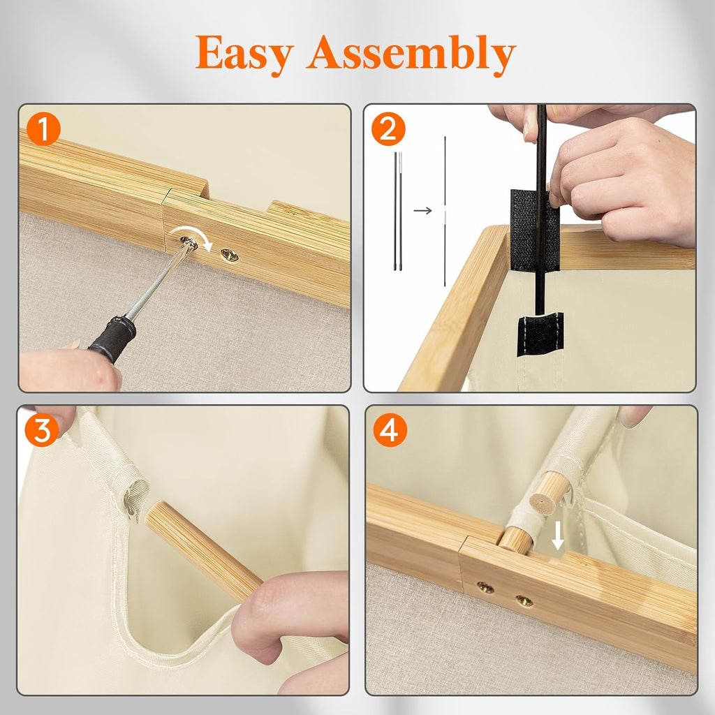 Lifewit 120L Double Laundry Hamper with Lid, Extra Large Bamboo Laundry Basket Dirty Clothes Hamper, 2 Section Laundry Bin Organizer for Laundry Room Bedroom with 2 Removable Liners & Bags, Beige