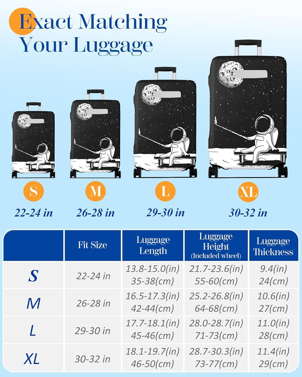 Slohif Luggage Cover for Suitcase Tsa Approved Protector - Luggage Sleeve Large Suit Case Cover Travel Stretch Baggage Case Protective Washable Fit 30-32 Inch Astronaut XL