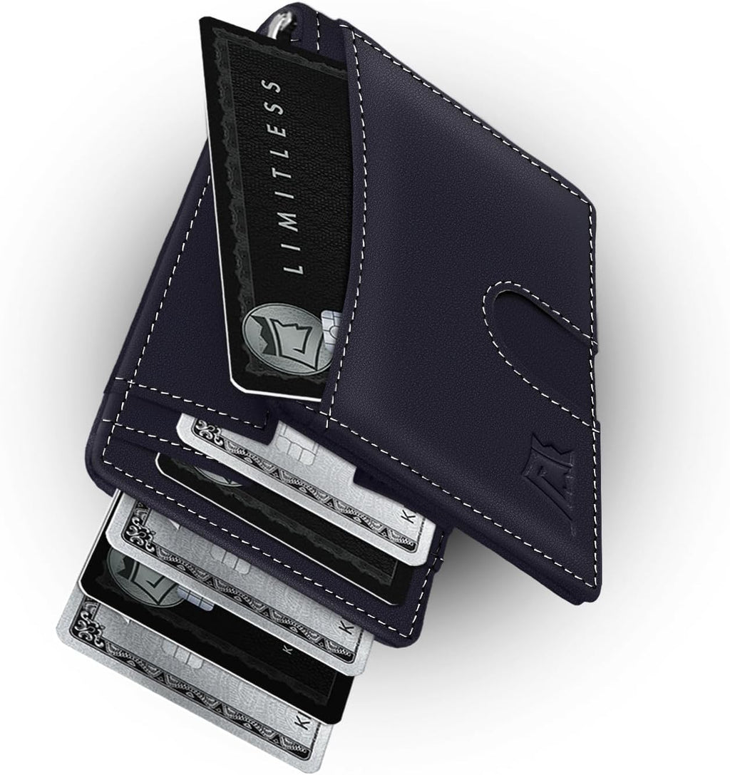 Kings Loot Custom Wallet for Men | Engraved Leather Slim Wallet with Money Clip | Personalized RFID Blocking Design | Minimalist & Stylish Wallets (Blue)