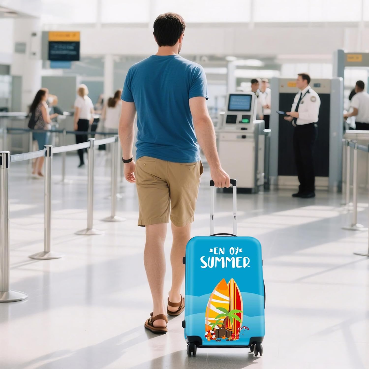 WUJIAONIAO Travel Luggage Cover Spandex Suitcase Protector Washable Baggage Covers (S (for 18-20 inch luggage), Beach surfing)