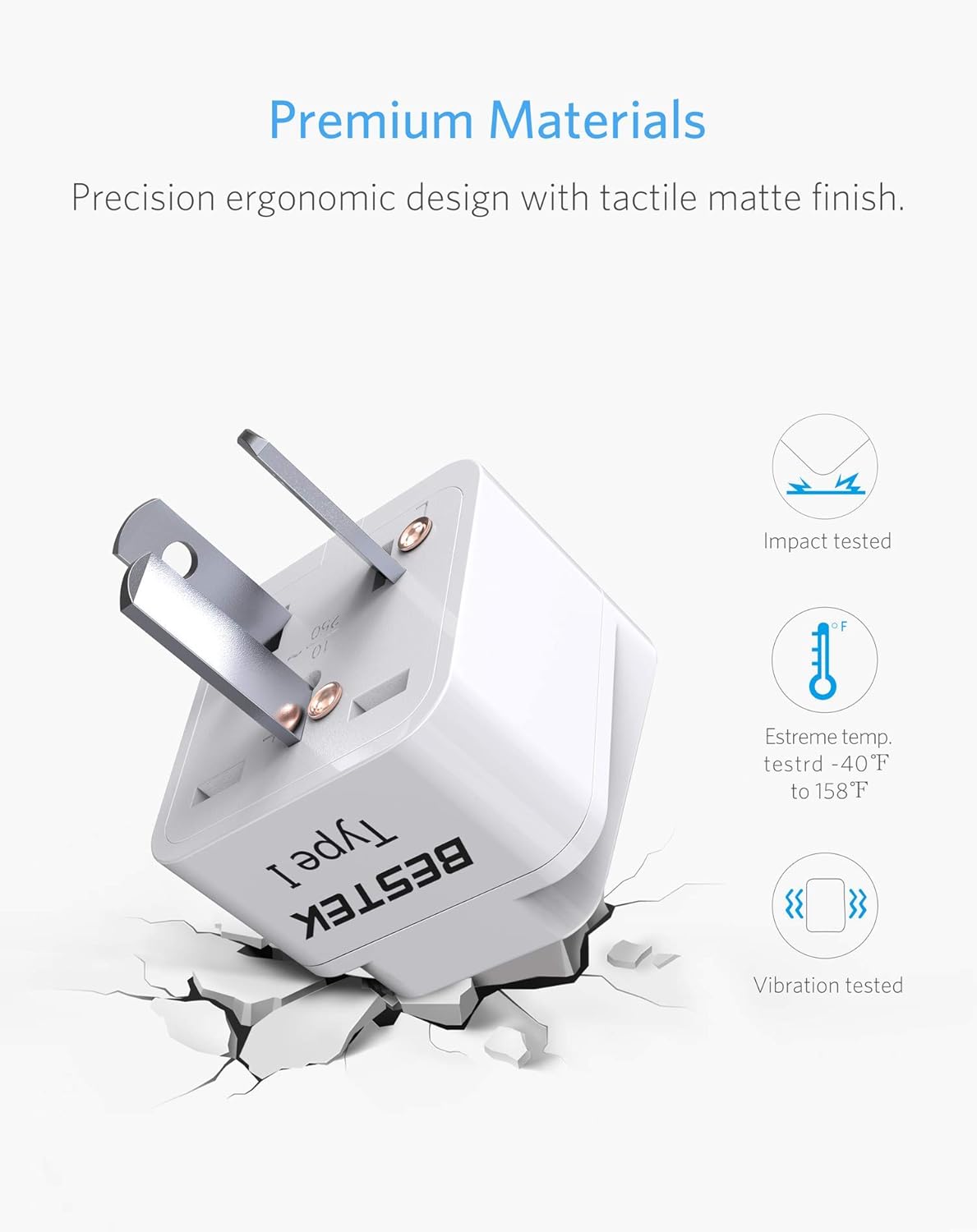 BESTEK Worldwide Travel Plug Adapter Set, Grounded Universal Power Plug Adapter for USA to US, EU, AU, UK, GE, HK and More- 8 Packs