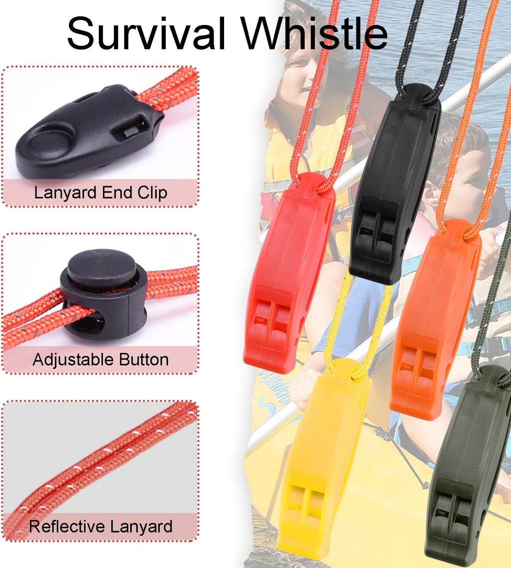 4Pack Emergency Whistle with Adjustable Reflective Lanyard, Shrill Loud Rescue Whistles for Outdoor Survival Hiking Camping Hunting Fishing Boat Kayak Life Vest Jacket Boating Rescue Signaling (Black)