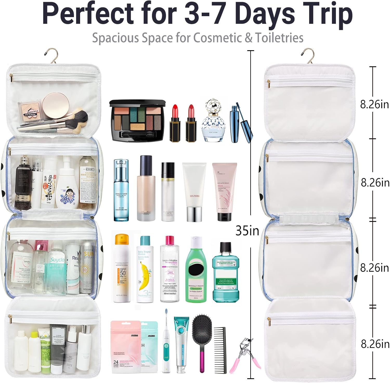 Hanging Travel Toiletry Bag,Large Capacity Cosmetic Travel Toiletry Organizer for Women with 4 Compartments & 1 Sturdy Hook,Perfect for Travel/Daily Use/Christmas