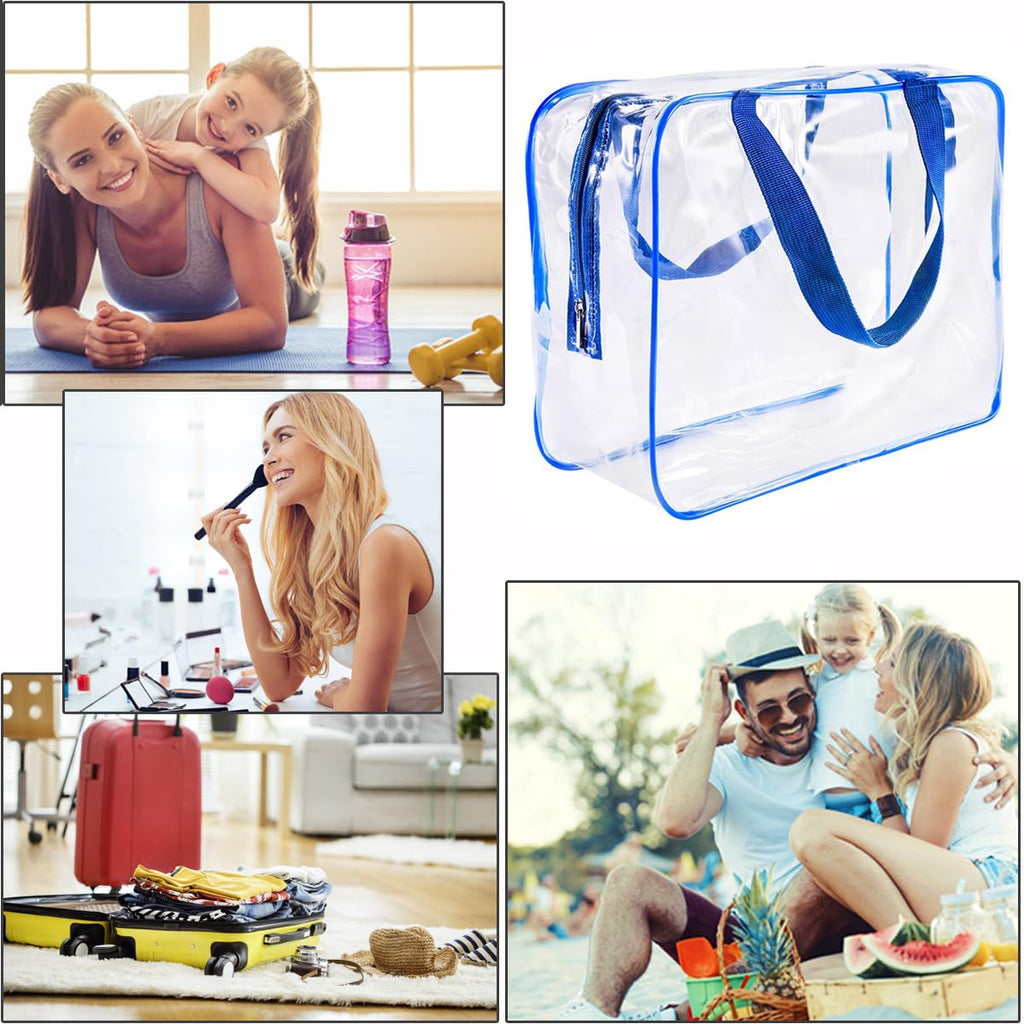 2Pcs Crystal Clear PVC Travel Toiletry Bag Kit for Women Men, Waterproof Vinyl Packing Organizer Storage Bags with Zipper Handle Straps, Cosmetic Pouch Carry on Airport Airline Compliant Bag Handbag