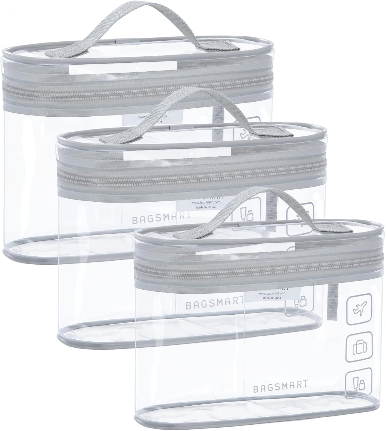 BAGSMART TSA Approved Toiletry Bag, 3 Pack Clear Makeup Cosmetic Bag Organizer, Quart Size Travel Bag for Toiletries, Carry-on Travel Accessories Essentials, Gray-3pcs