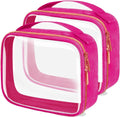 TSA Approved Travel Toiletry Bag,2 Pack Clear Makeup Bags with Handles,Quart Size Clear Cosmetic Bags for Traveling Women,Men,Carry on Airport Airline Compliant Bag,Rose Red