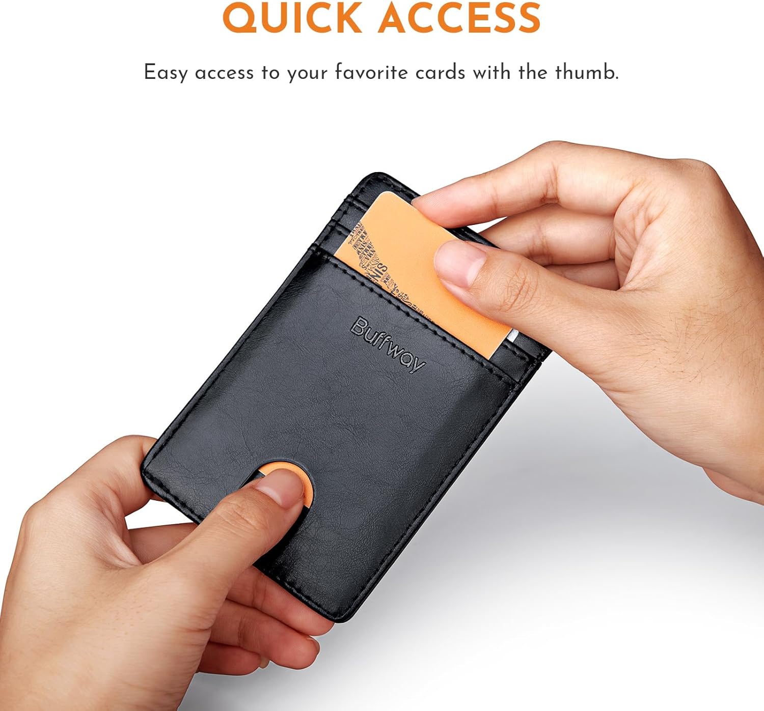 Buffway Mens Slim Wallet, Minimalist Thin Front Pocket Leather Credit Card Holder with RFID Blocking for Work Travel