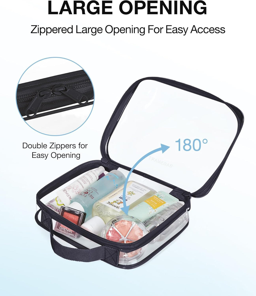 BAGSMART TSA Approved Clear Toiletry Bag, 3 Packs Quart Size Water Resistant Makeup Cosmetic Bags for Women, Airport Airline Travel Essential Carry On Organizer with Handle Large Opening, Black