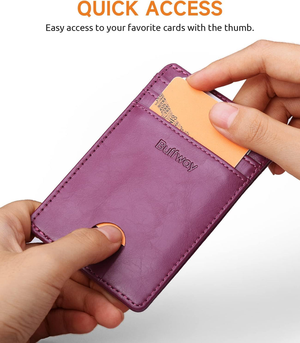 Buffway Mens Slim Wallet, Minimalist Thin Front Pocket Leather Credit Card Holder with RFID Blocking for Work Travel