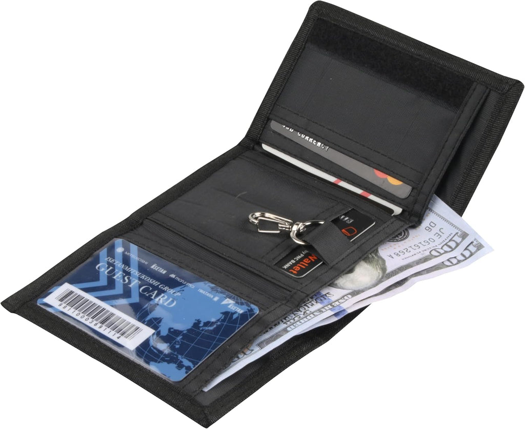 NEICY RFID Blocking Canvas Wallet for Men and Women - Camo Trifold Outdoor Sports Wallets with Magic Sticker for Teen Kids (Black)