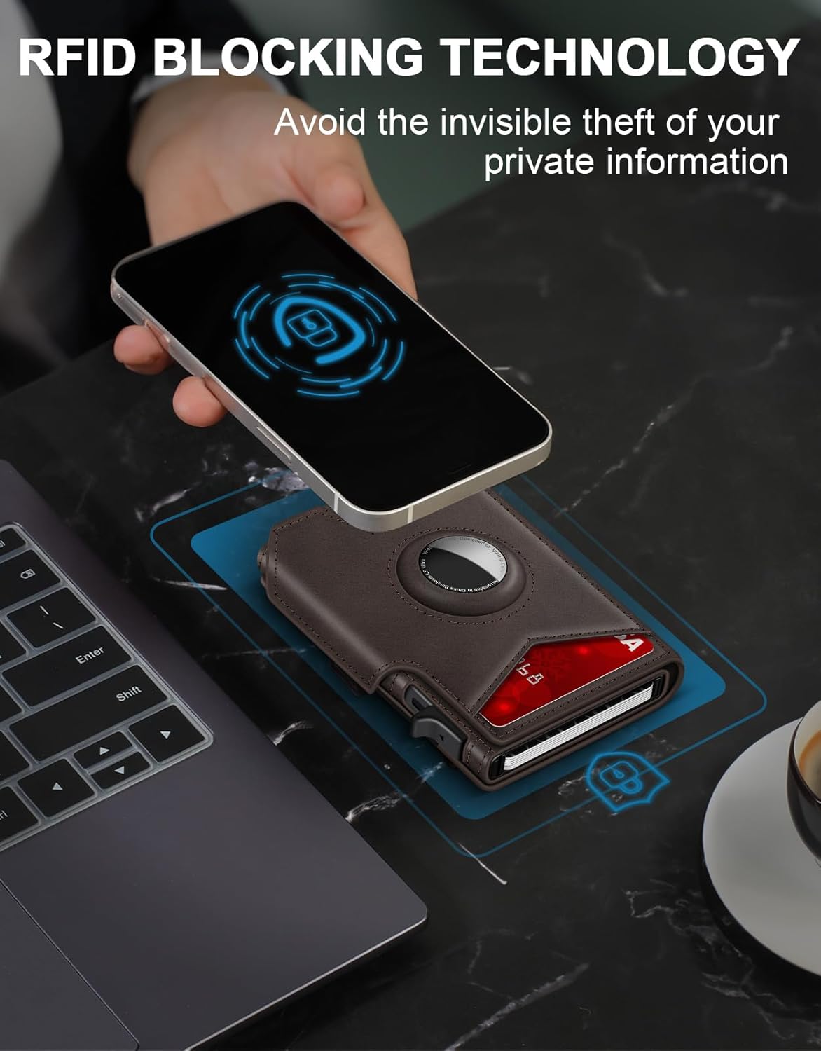 Airtag Wallet for Men, Minimalist Slim Mens Wallet Smart Pop Up Credit Card Holder for 9-13 Cards, RFID Blocking Wallet with ID Window & Cash Slot, Compact Bifold Metal Aluminum Card Case