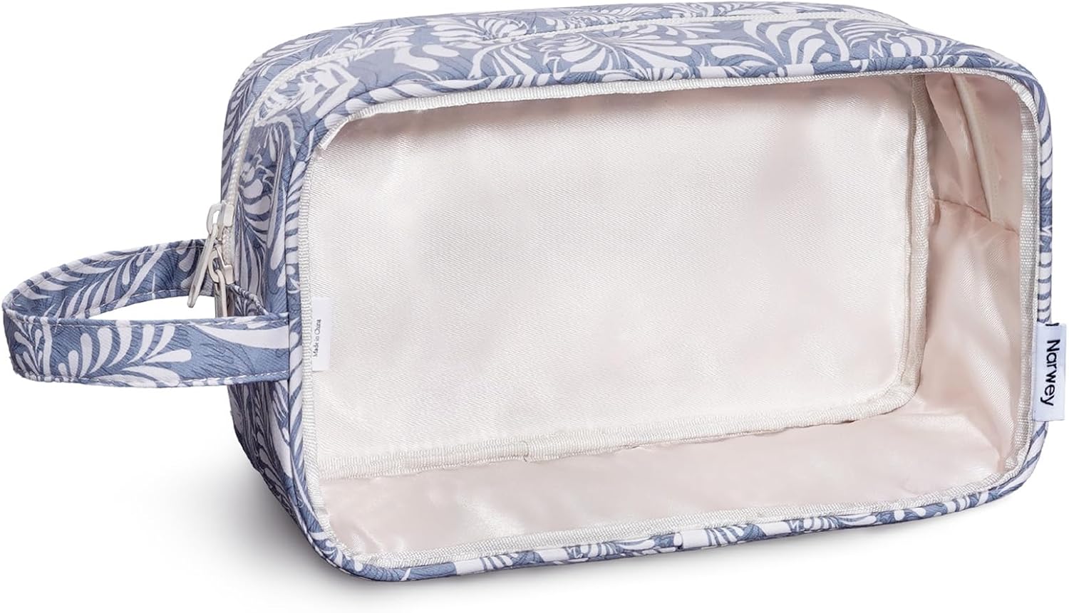 Narwey Clear Toiletry Bags for Traveling Women Men, Clear Travel Bags for Toiletries Makeup Bag Cosmetic Bag with Zipper, Make Up Organizer, Skincare Bag (Blue Leaf)