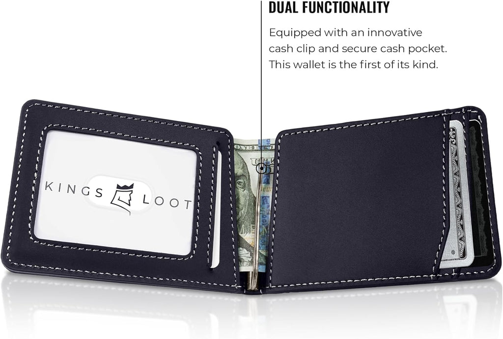 Kings Loot Wallet for Men | Customized Minimalist Slim RFID Blocking Leather Design with Cash Pocket & Card Pull Strap | Holds 1-15 Cards | Stylish & Durable Wallets