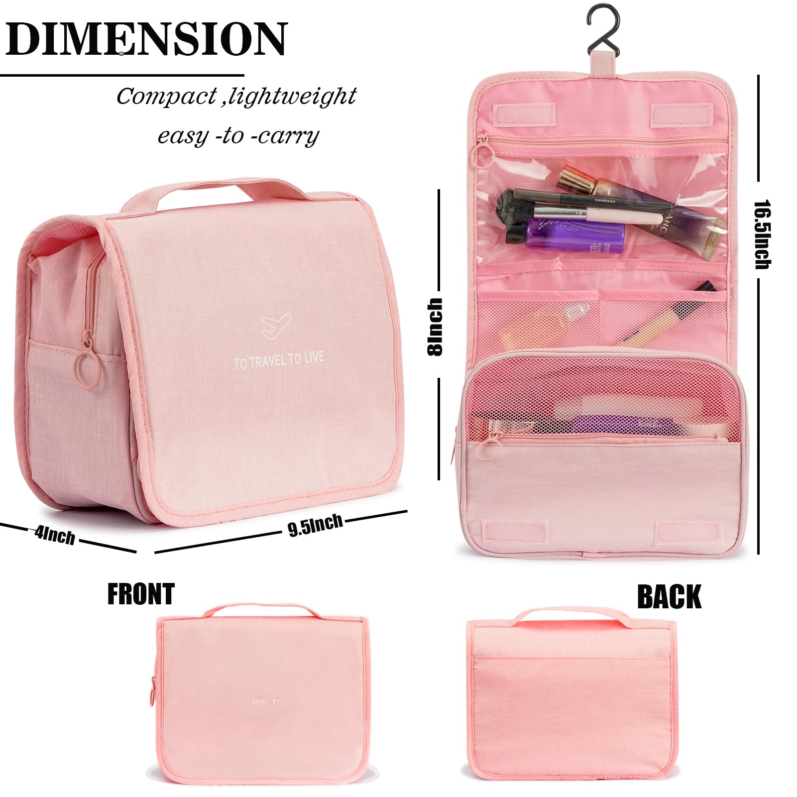 L&FY Multifunction Portable Travel Toiletry Bag Cosmetic Makeup Pouch Toiletry Case Wash Organizer (Pink)