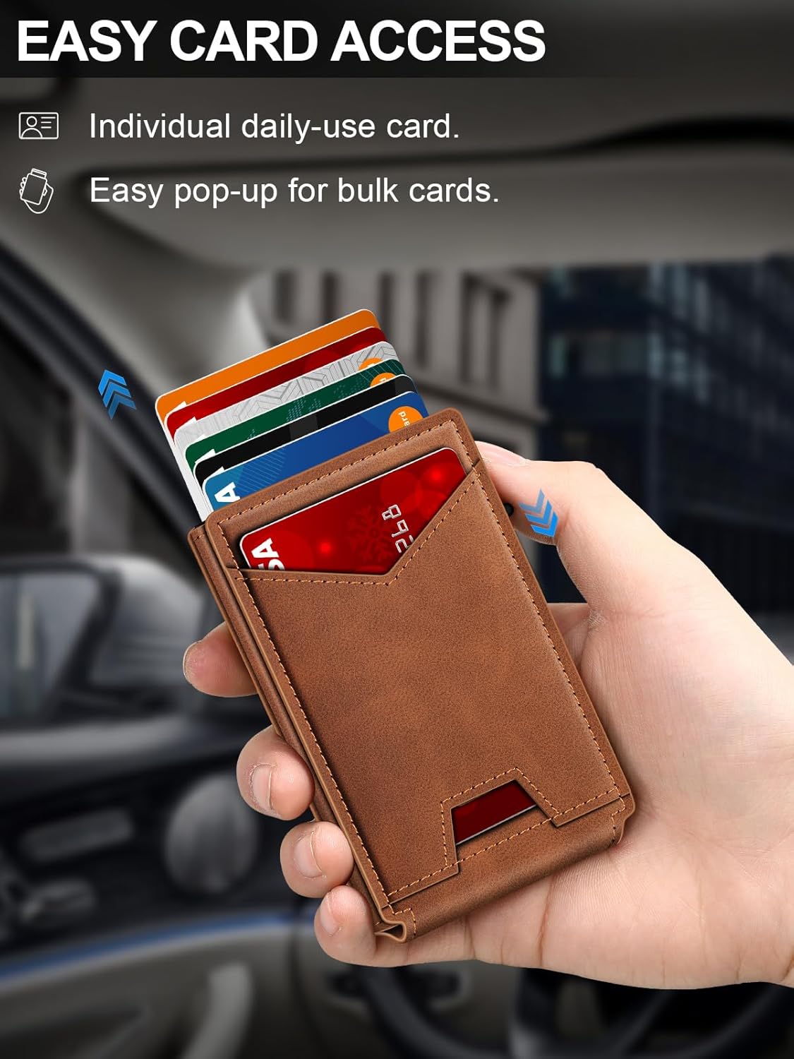 Wallet for Men RFID Wallet with Money Clip, Slim Pop Up Card Holder for 10-12 Cards, Minimalist Smart Credit Card Case with ID Window, Bifold Metal Wallet for Front Pocket, Gifts for Men