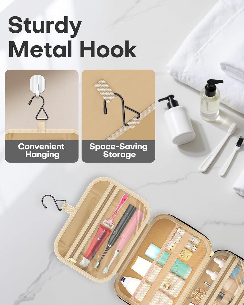 HOTOR Hanging Toiletry Bag - Spacious Travel Toiletry Bag for Women & Men, Multi-Pocket Makeup Organizer, Travel & Cruise Essentials for Business Trip, Gym, Black, 11.0" x 8.7" x 3.9"