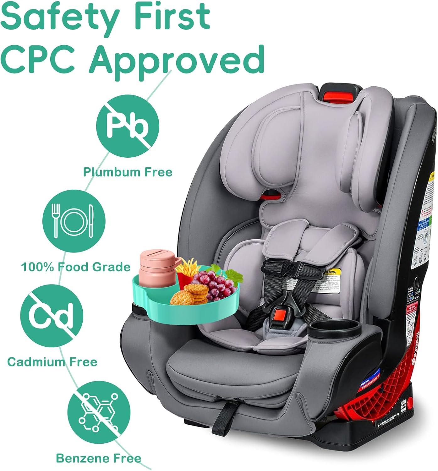 [2 Packs] Kids Car Seat Tray, Travel Tray with Cup Holder for Toddler Baby, Kids Car Seat Food Snack Organizer for Road Trip, Stroller snack Organizer Travel Must Haves (Light Green)