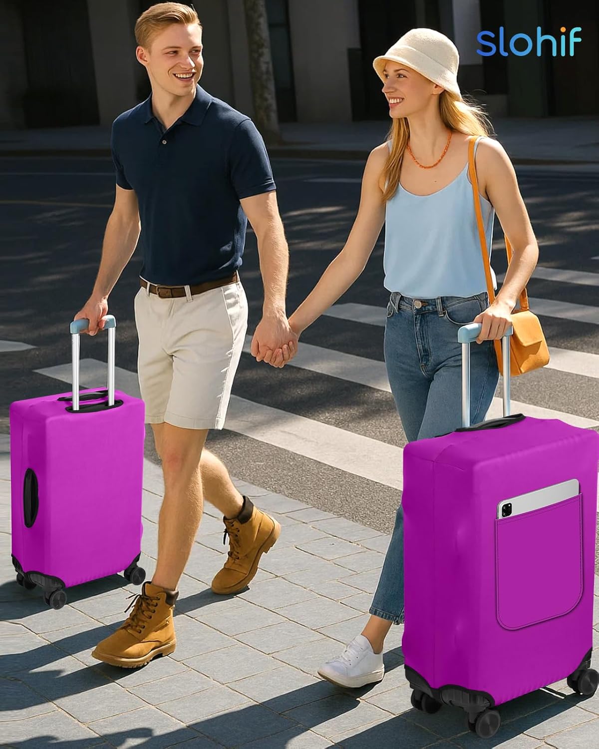 Slohif Luggage Cover for Suitcase Tsa Approved Protector - Luggage Sleeve Suit Case Cover Travel Stretch Large Baggage Case Protective Washable Fit 30-32 Inch Purple