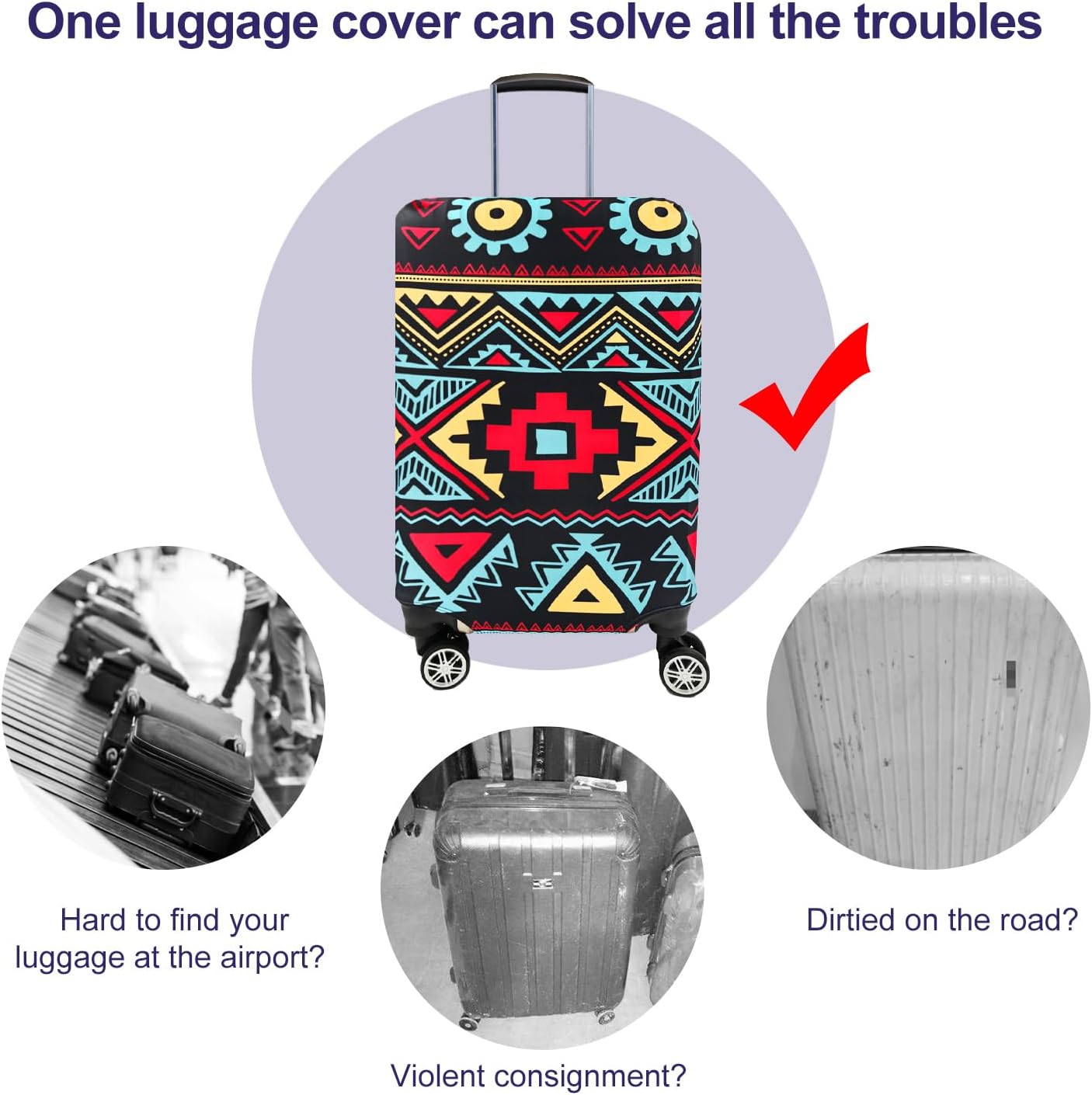 7-Mi Travel Luggage Cover Elastic Sleeve 19"-20" Anti-Scratch Suitcase Protector Cover Size S, Bohemia