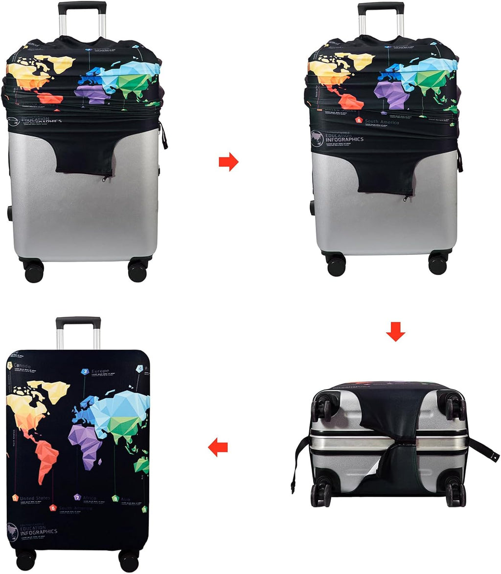 WUJIAONIAO Travel Luggage Cover Baggage Suitcase Protector Fit for 18-32 Inch Luggage (XL (for 29-32 inch luggage), map)