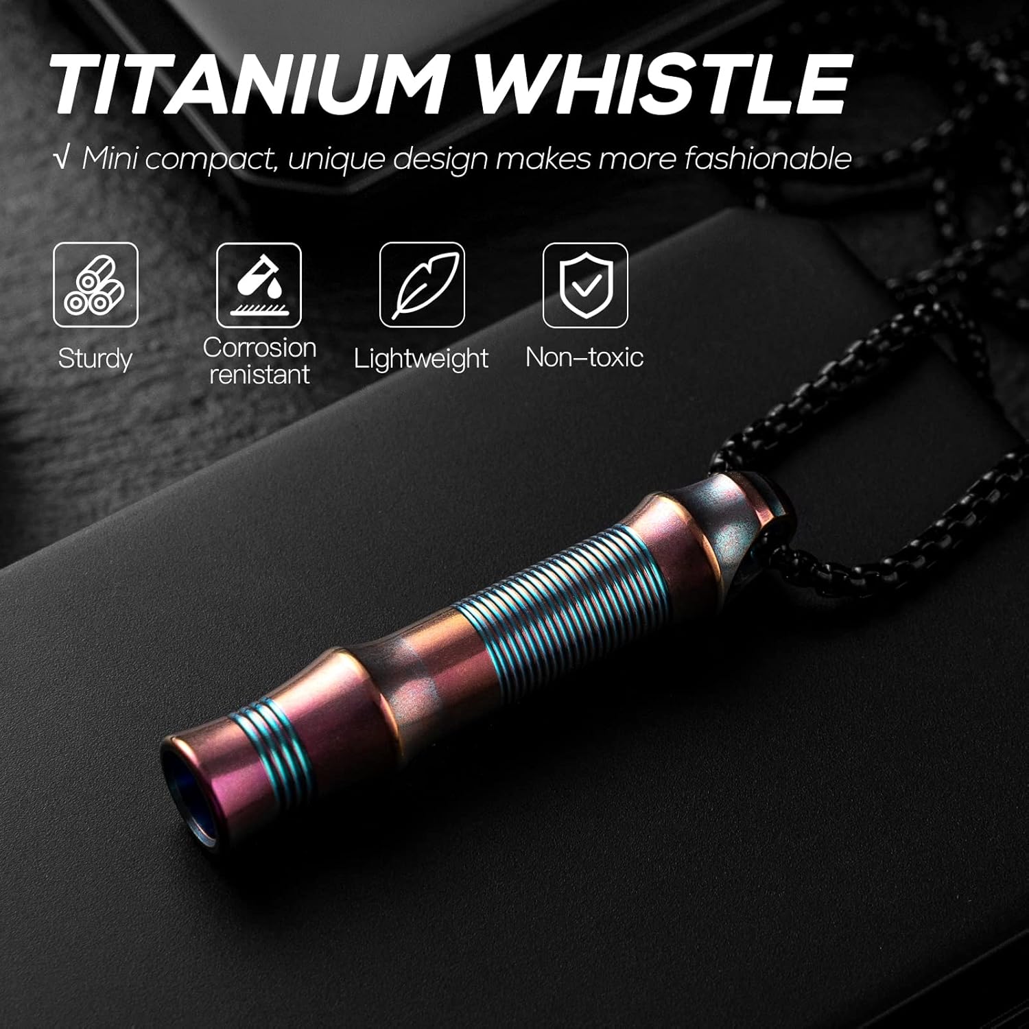 TISUR Titanium Emergency Whistle,EDC Safety Whistles Necklace Loud up to 120db,Survival Whistles for Survival,Hiking,Camping,Pets Training