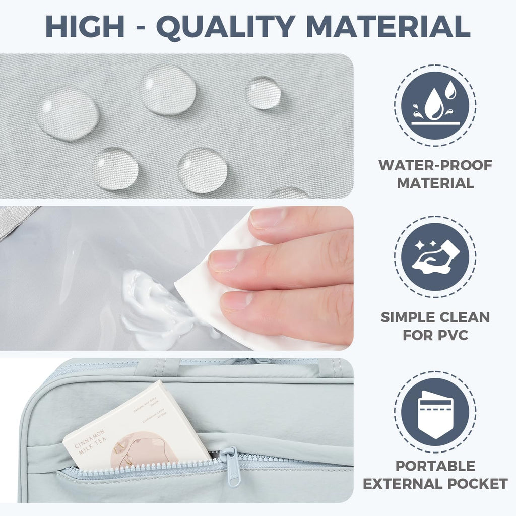 Toiletry Bag For women,Portable Hanging Organizer,4 Leakproof Compartment for full-sized Conditioner, Brushes Set, Makeup Accessories,Visible and easy to access.M-blue