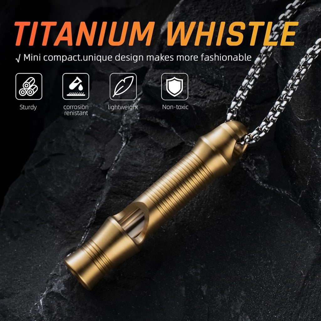 TISUR Titanium Emergency Whistle,EDC Safety Whistles Necklace Loud up to 120db,Survival Whistles for Survival,Hiking,Camping,Pets Training