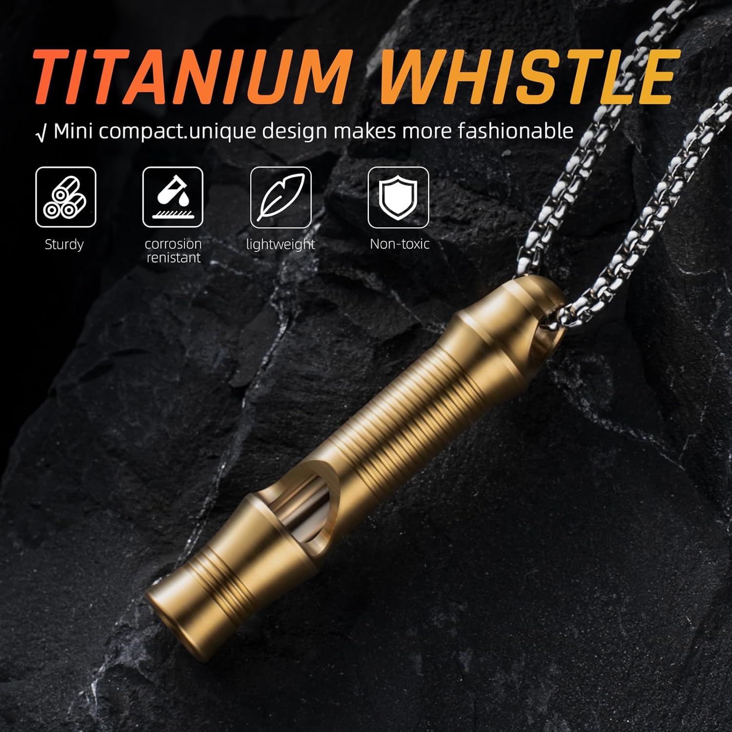 TISUR Titanium Emergency Whistle,EDC Safety Whistles Necklace Loud up to 120db,Survival Whistles for Survival,Hiking,Camping,Pets Training