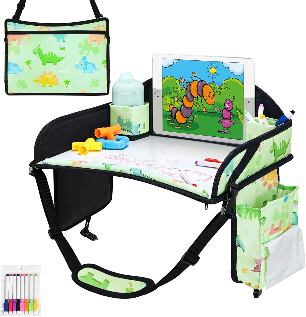 Kids Travel Tray, Travel Tray for Kids Car Seat, Toddler Car Seat Lap Tray, Carseat Tray for Kids Travel, Carseat Table Tray for Kids Travel Activities (Green)