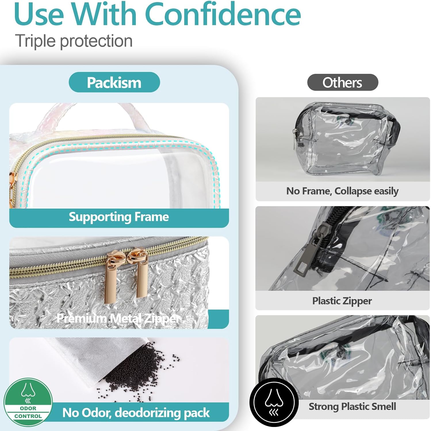 PACKISM TSA Approved Toiletry Bag - Upgrade Color-Edged Clear Makeup Bags, Clear Toiletry Bags For Traveling Fits Various Storage Needs