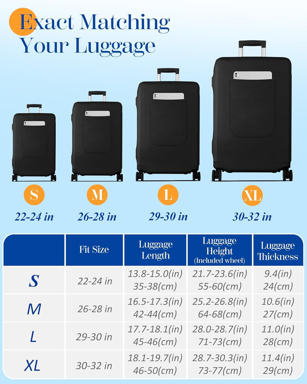 Slohif Luggage Cover for Suitcase Tsa Approved Protector - Luggage Sleeve Suit Case Cover Travel Stretch Large Baggage Case Protective Washable Fit 29-30 Inch Black