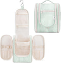 Narwey Small Striped Hanging Travel Toiletry Bag for Women, Travel Bag for Toiletries, Makeup Bag Organizer Cosmetic Bags Make Up Bags for Women (Mint Green Stripe)
