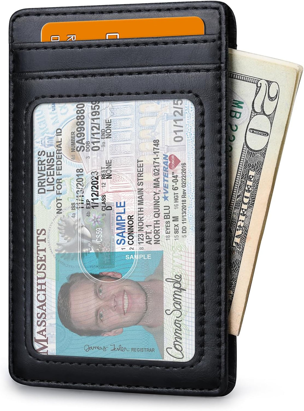 Buffway Mens Slim Wallet, Minimalist Thin Front Pocket Leather Credit Card Holder with RFID Blocking for Work Travel