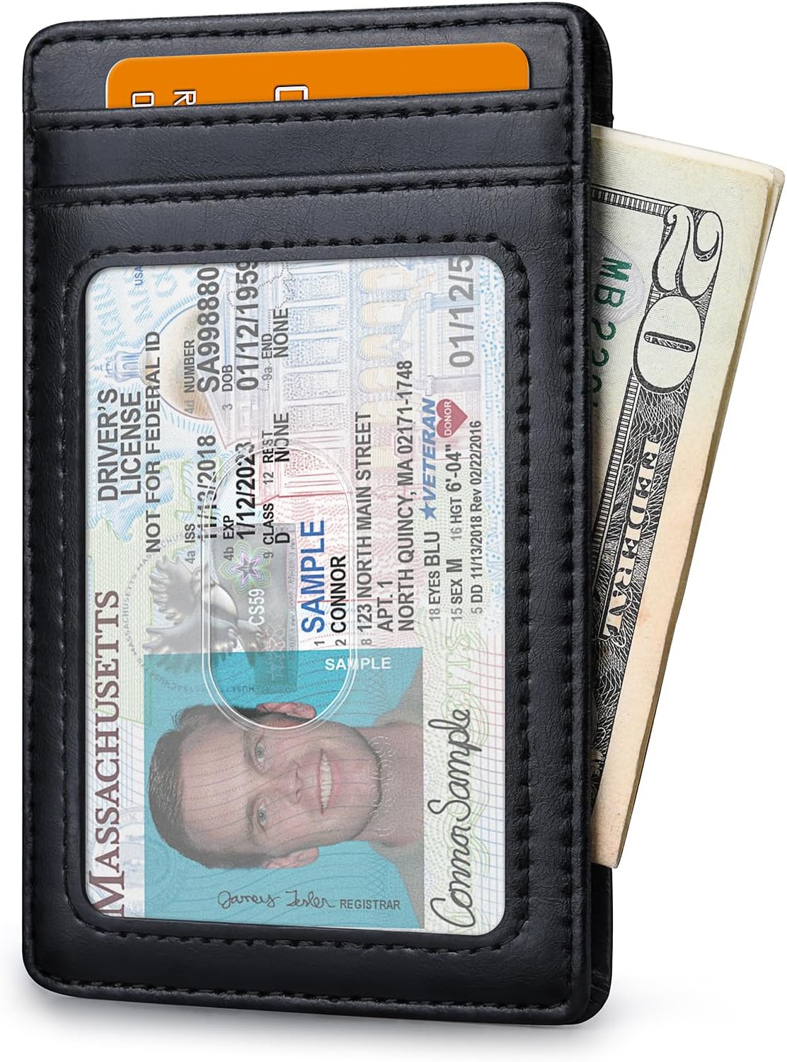 Buffway Mens Slim Wallet, Minimalist Thin Front Pocket Leather Credit Card Holder with RFID Blocking for Work Travel