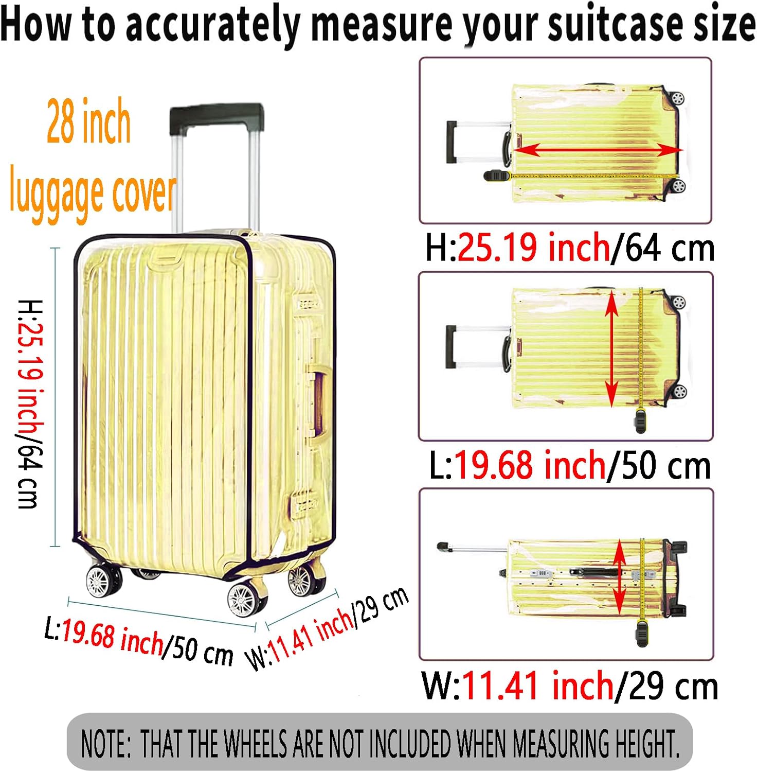 28 Inch Clear PVC Luggage Cover, 0.2mm Thick Lightweight Waterproof, Dustproof, Anti-Scratch Suitcase Cover, Luggage Covers for Suitcase TSA Approved, Fits 28"-29" Wheeled Luggage