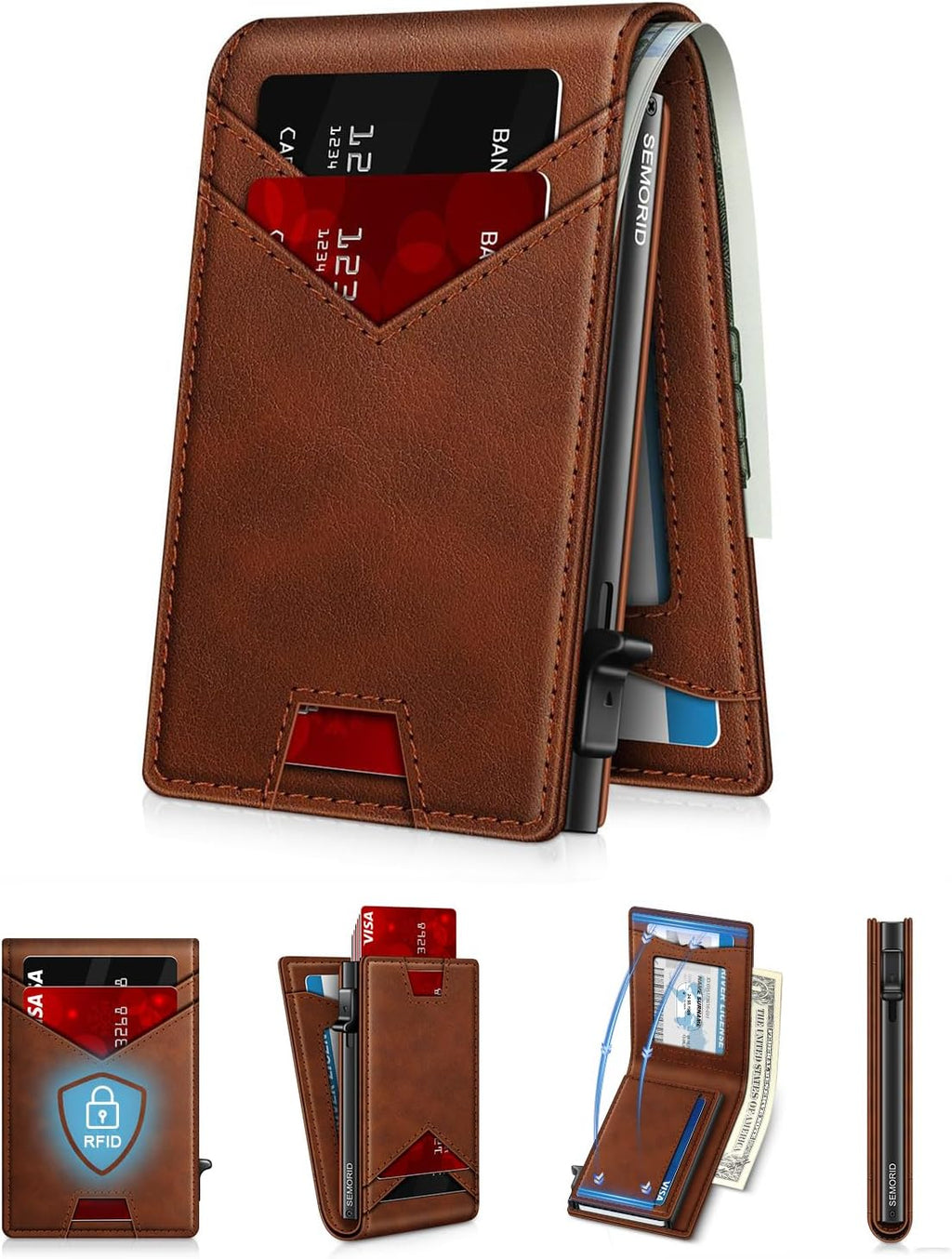 Wallet for Men Wallet with Slim Pop Up Card Holder for 12-14 Cards, RFID Blocking Bifold Minimalist Smart Wallet, Credit Card Holder with ID Window & Cash Slot, Compact Metal Card Case, Gifts for Men