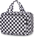 Narwey Travel Toiletry Bag for Women Large Hanging Makeup Bag Organizer Toiletries Bag for Full Size Essentials Accessories Cosmetics (Black Checkerboard (Large))