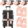 Weewooday 8 Pcs Luggage Straps Suitcase Tags Set for TSA Approved, 4 Travel Adjustable Suitcase Belt, 4 Silicone Luggage Tags with Name ID Card Travel Accessories(Light Pink,Airplane)