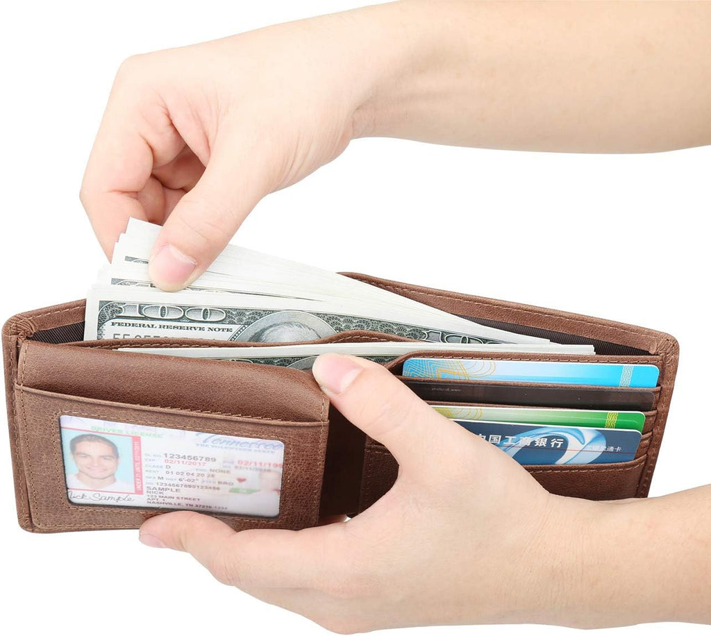Wallet for Men-Genuine Leather RFID Blocking Bifold Stylish Wallet With 2 ID Window