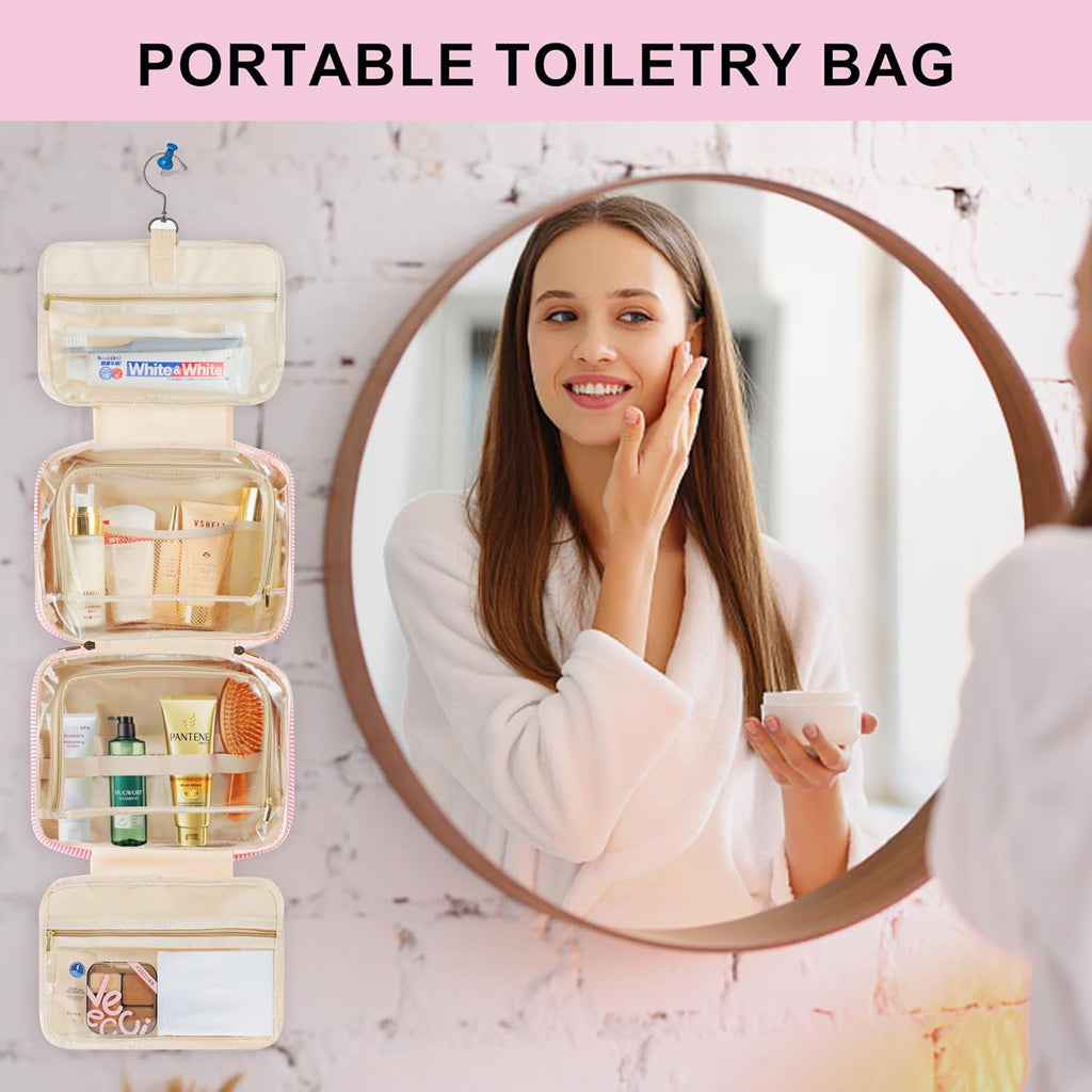 TOPEAST Hanging Toiletry Bag - Large Capacity Personalized Travel Bag for Women, Cruise Ship Essentials - Letter S, Pink