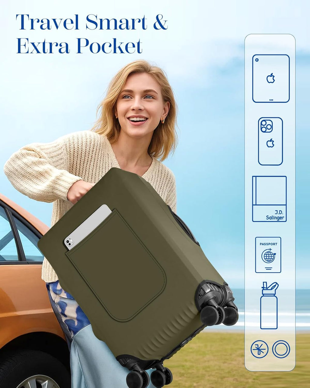 Slohif Luggage Cover for Suitcase Tsa Approved Protector - Luggage Sleeve Suit Case Cover Travel Stretch Large Baggage Case Protective Washable Fit 29-30 Inch Green